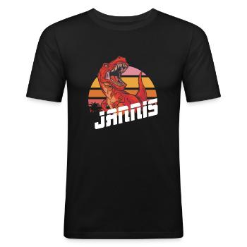 JANNIS - Beautiful boy name with T-REX Dino - Men's Slim Fit T-Shirt - black - Front - Nik (191cm)
