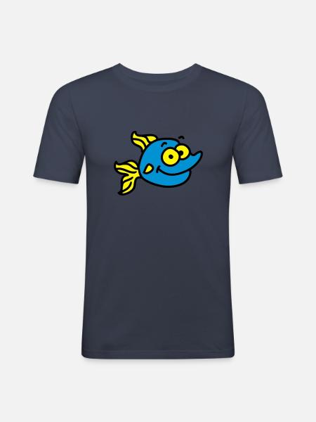 lustiger Fisch - Männer Slim Fit T-Shirt - Navy