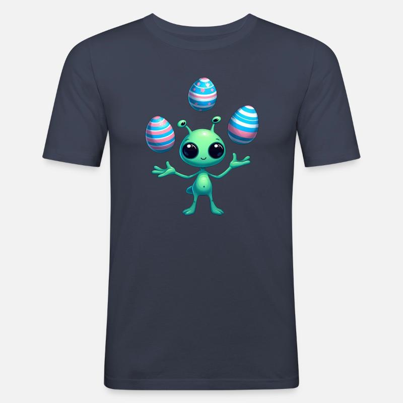 Ostern mit Alien: Eier-Jonglage - Männer Slim Fit T-Shirt - Navy