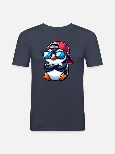 Cool Penguin with Sunglasses Cartoon 1 - Men's Slim Fit T-Shirt - navy