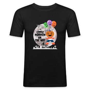 Pregnant Halloween | Little Pumpkin On The Way - Men's Slim Fit T-Shirt - black - Front - Nik (191cm)