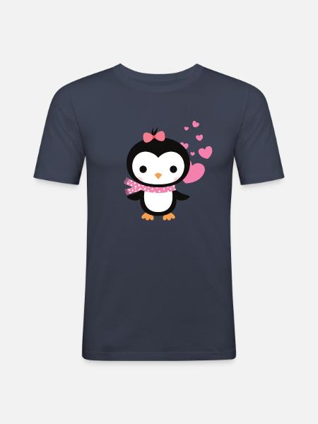 Sød pingvin med hjerte fejrer kærlighed - Herre Slim Fit T-Shirt - marineblå