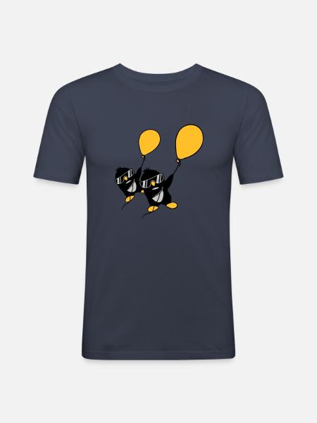2 balloon penguins flying - Men's Slim Fit T-Shirt - navy