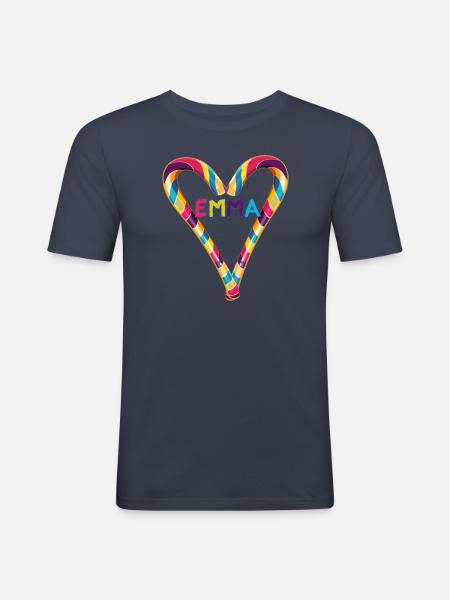 Emma,Nom,Coeur, Candy Cane, Bonbons - T-shirt près du corps Homme - bleu marine