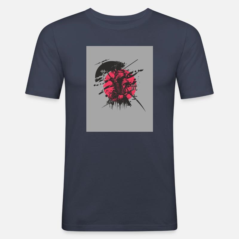 Red and black samurai - Männer Slim Fit T-Shirt - Navy