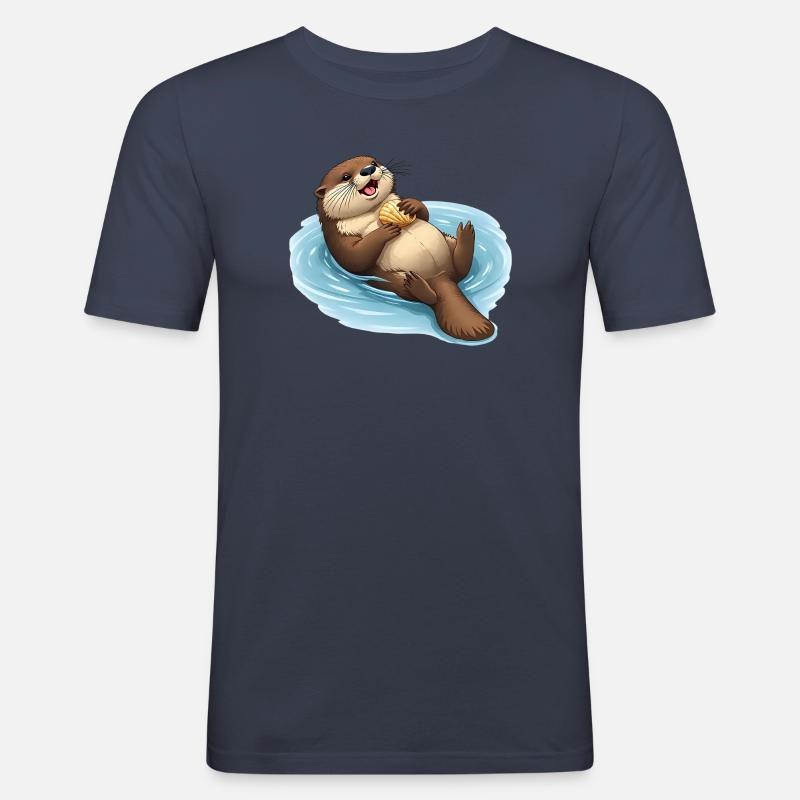 Relaxter Biber mit Muschel - Männer Slim Fit T-Shirt - Navy