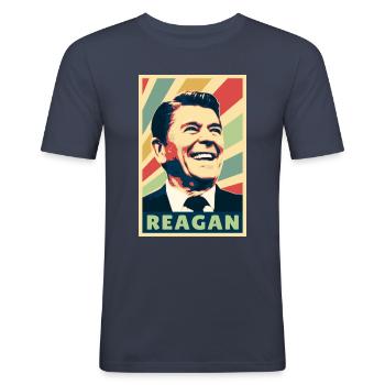 Ronald Reagan Vintage Farben - Männer Slim Fit T-Shirt - Navy - Vorne - Nik (191cm)