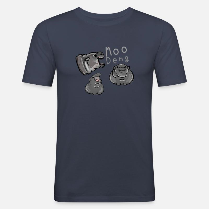 Moo Deng, Nilpferd, illustration, hippo - Männer Slim Fit T-Shirt - Navy