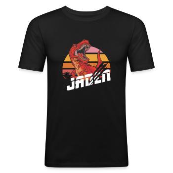 JADEN - Beautiful boy name with T-REX Dino - Men's Slim Fit T-Shirt - black - Front - Nik (191cm)