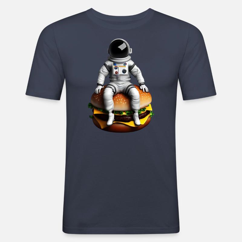 Weltraum Astronaut Cheeseburger - Männer Slim Fit T-Shirt - Navy