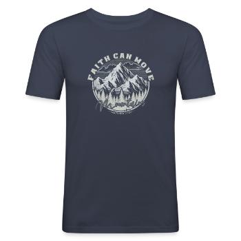 Faith can move Mountains, christliches Geschenk. - Männer Slim Fit T-Shirt - Navy - Vorne - Nik (191cm)