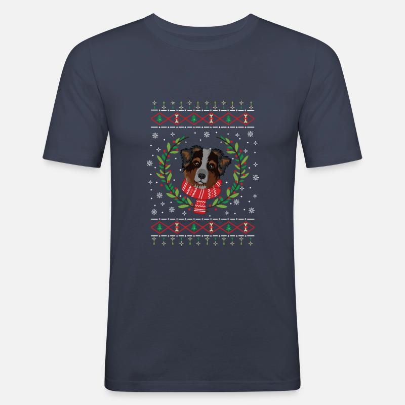 Australian Shepherd hässlicher Weihnachtspullover - Männer Slim Fit T-Shirt - Navy