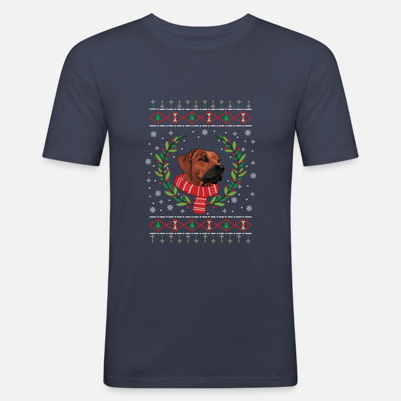 Rhodesian Ridgeback hässlicher Weihnachtspullover - Männer Slim Fit T-Shirt - Navy