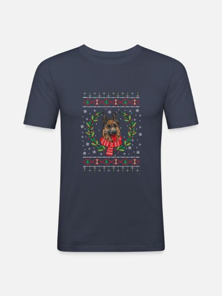 Deutscher Schäferhund Weihnachtspullover Geschenk - Männer Slim Fit T-Shirt - Navy