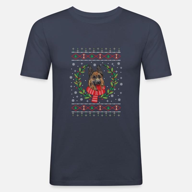 Deutscher Schäferhund Weihnachtspullover Geschenk - Männer Slim Fit T-Shirt - Navy