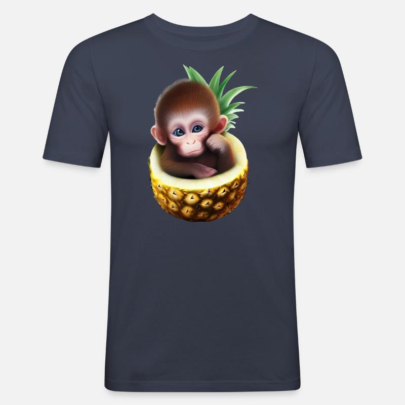 Kleiner Affe in einer Ananas - Männer Slim Fit T-Shirt - Navy
