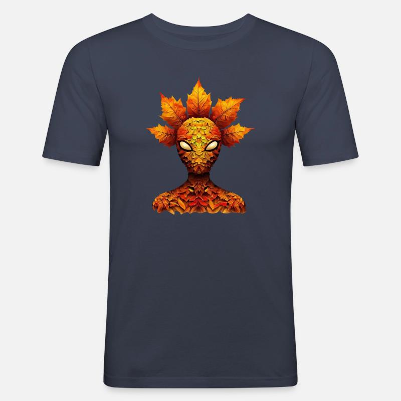 Herbstlicher Alien mit bunten Blättern - Männer Slim Fit T-Shirt - Navy