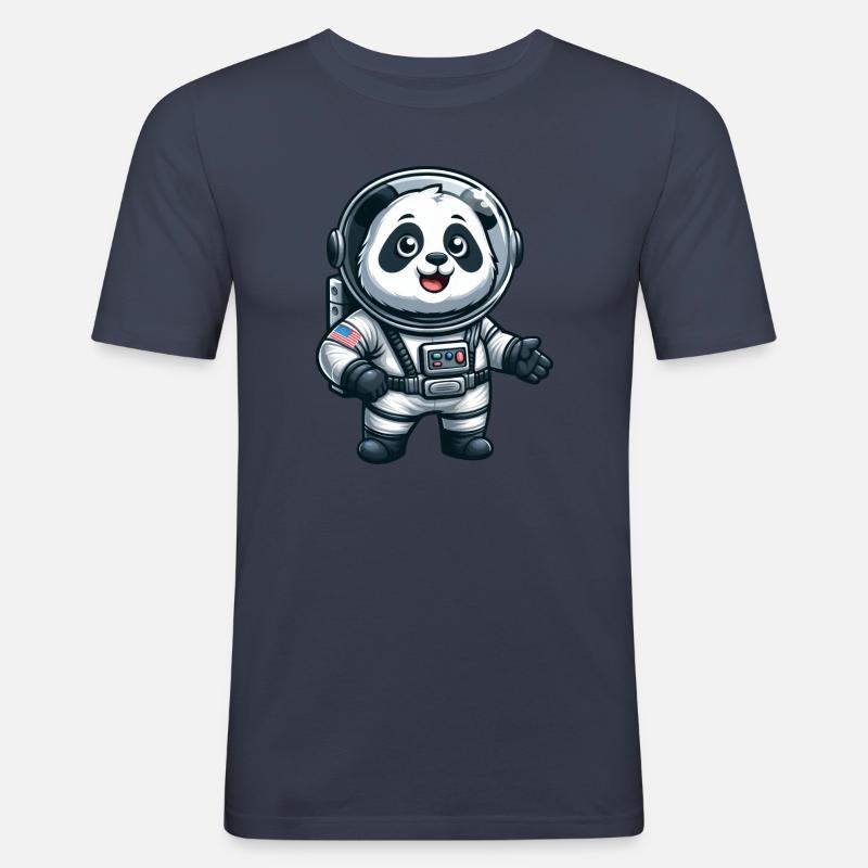 Panda astronaute dans l’espace - T-shirt près du corps Homme - bleu marine