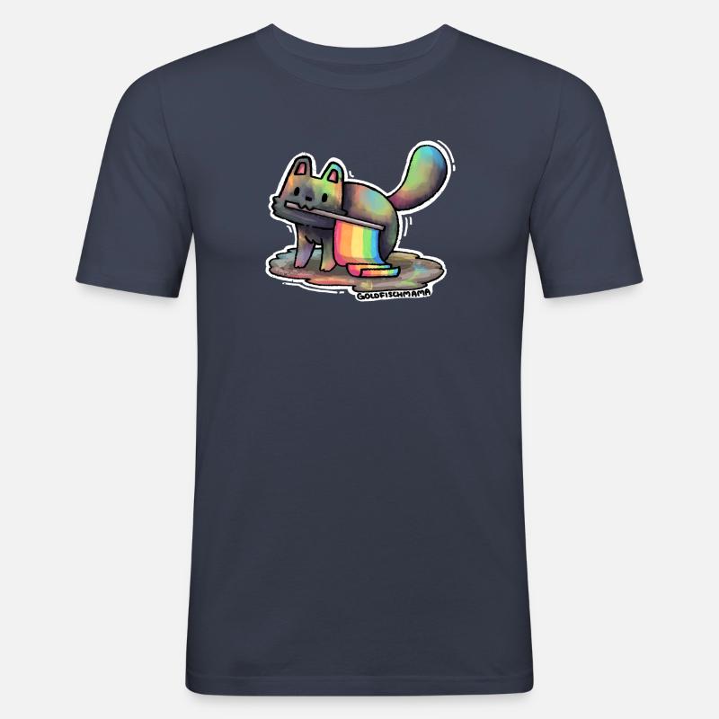 Regenbogen Katze - Männer Slim Fit T-Shirt - Navy