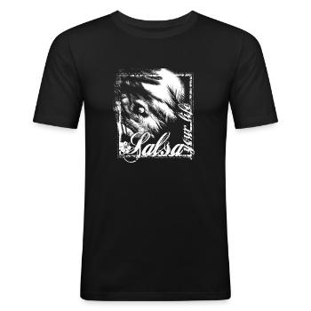 salsa vos live | chemises de danse - T-shirt près du corps Homme - noir - Devant - Nik (191cm)