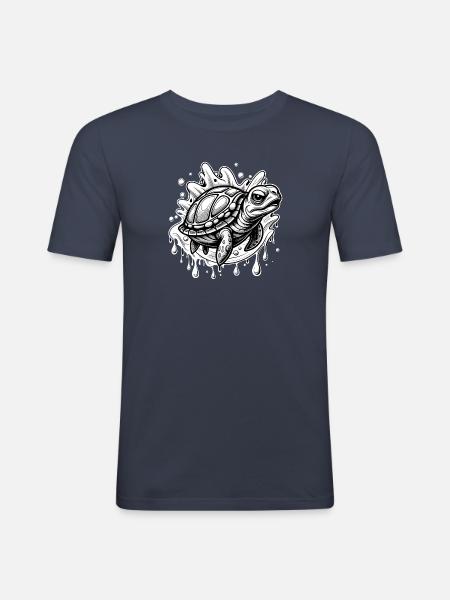 turtle black and white - Men's Slim Fit T-Shirt - navy