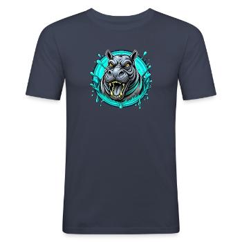 hippo - Männer Slim Fit T-Shirt - Navy - Vorne - Nik (191cm)
