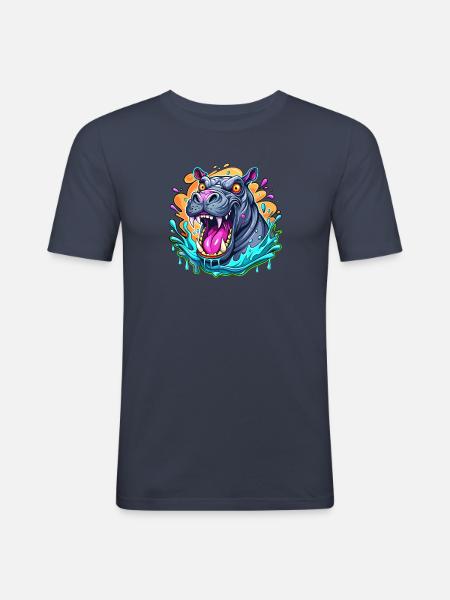 Hippo - Men's Slim Fit T-Shirt - navy