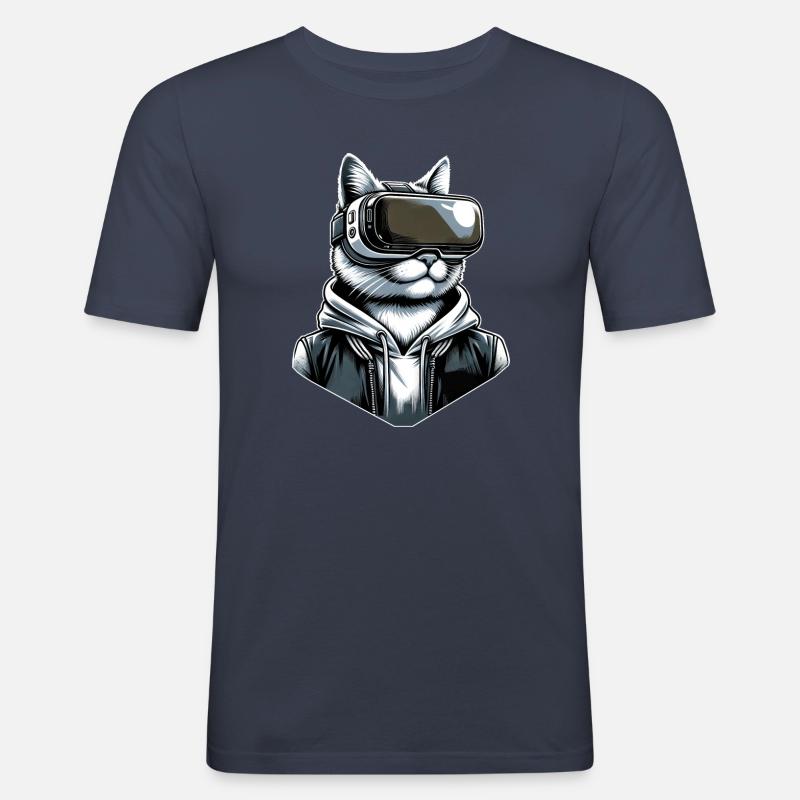Katze VR-Brille Virtual Reality - Männer Slim Fit T-Shirt - Navy