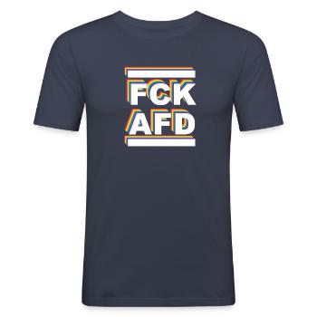 FCK AFD Rainbow - Männer Slim Fit T-Shirt - Navy - Vorne - Nik (191cm)