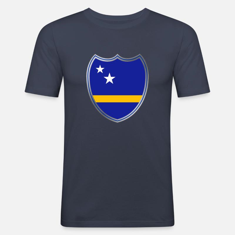 Curacao (Wappen) - Männer Slim Fit T-Shirt - Navy
