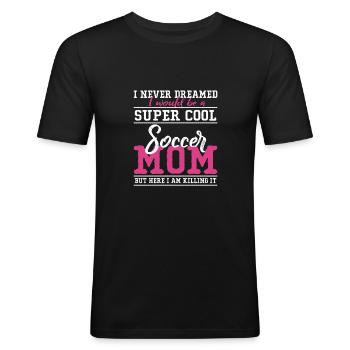 Maman du football super cool - chemise - T-shirt près du corps Homme - noir - Devant - Nik (191cm)
