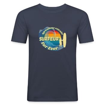 Agriculteur Retraité surfeur for ever - T-shirt près du corps Homme - bleu marine - Devant - Nik (191cm)