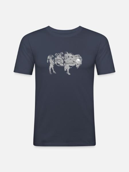 wild bison - Männer Slim Fit T-Shirt - Navy
