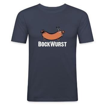 die Wurst, der Bock und die BockWurst - Männer Slim Fit T-Shirt - Navy - Vorne - Nik (191cm)