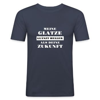 Glatze lustiger Spruch Glatzenträger kahl - Männer Slim Fit T-Shirt - Navy - Vorne - Nik (191cm)