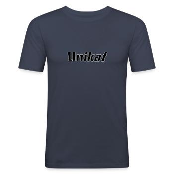 Unikat - Männer Slim Fit T-Shirt - Navy - Vorne - Nik (191cm)