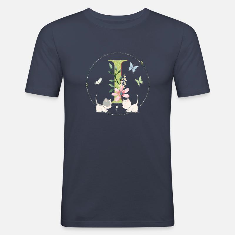 Anfangsbuchstabe I mit Katze - Männer Slim Fit T-Shirt - Navy