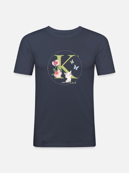 Lettre initiale K avec chat - T-shirt près du corps Homme - bleu marine