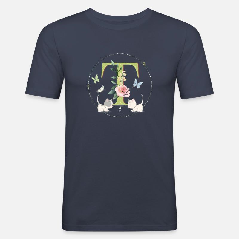 Anfangsbuchstabe T mit Katze - Männer Slim Fit T-Shirt - Navy