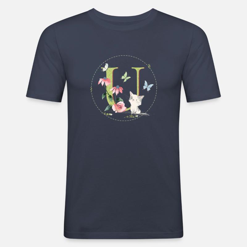 Anfangsbuchstabe U mit Katze - Männer Slim Fit T-Shirt - Navy