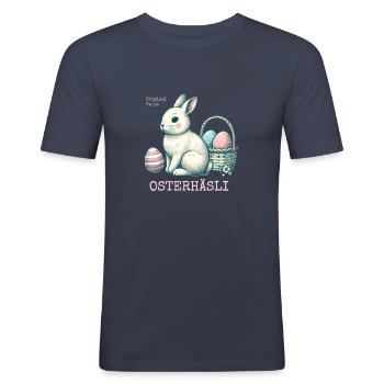 🐰 Lapin de Pâques – design suisse vintage de Pâques - T-shirt près du corps Homme - bleu marine - Devant - Nik (191cm)