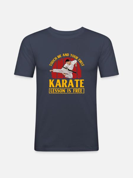 Touch me and your first Karate lesson is free - Men's Slim Fit T-Shirt - navy