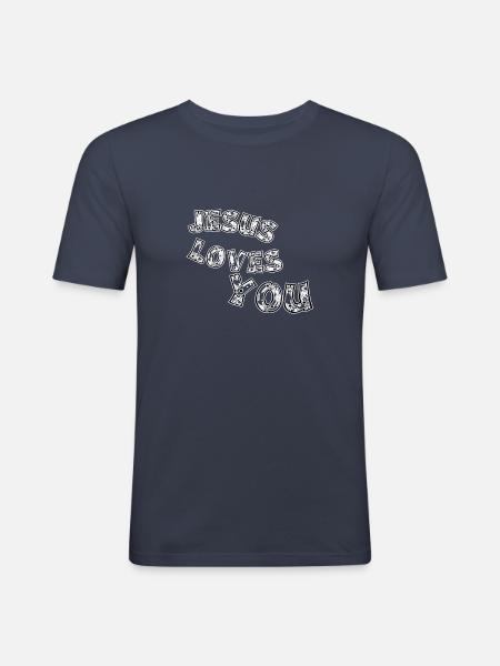 Jésus vous aime - T-shirt près du corps Homme - bleu marine