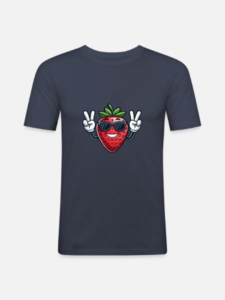 Sweet Cartoon Strawberry Peace Fruity - Men's Slim Fit T-Shirt - navy