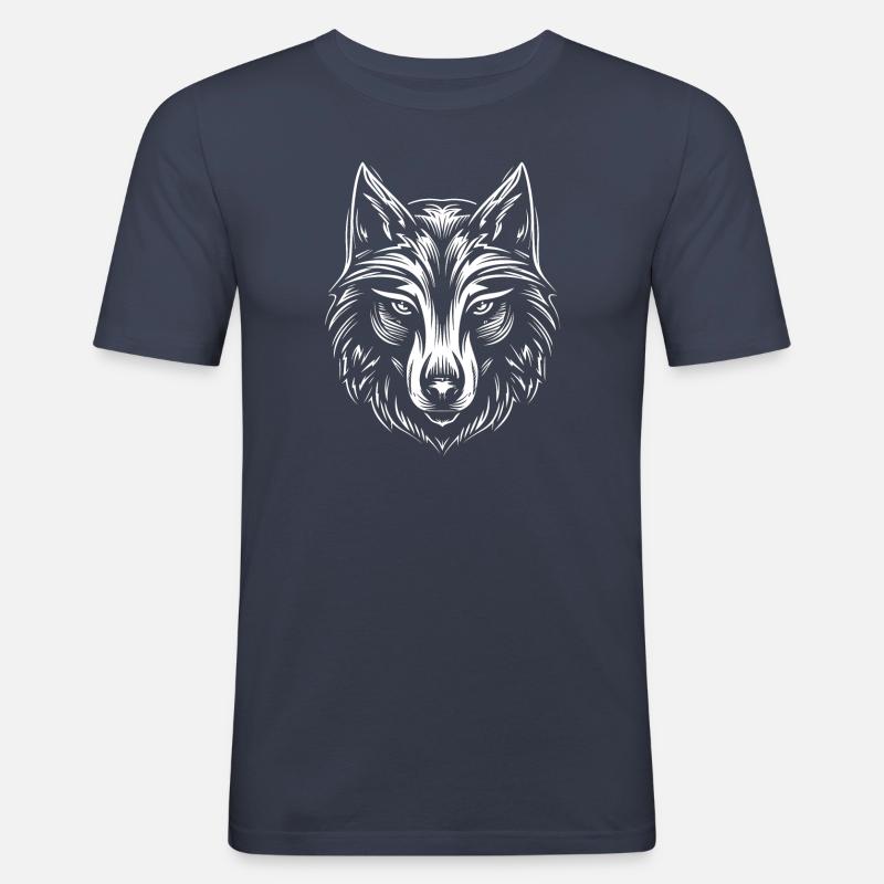 Wolf - Männer Slim Fit T-Shirt - Navy