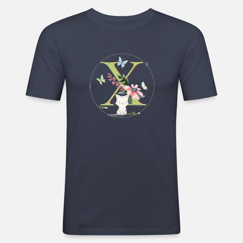 Anfangsbuchstabe X mit Katze - Männer Slim Fit T-Shirt - Navy