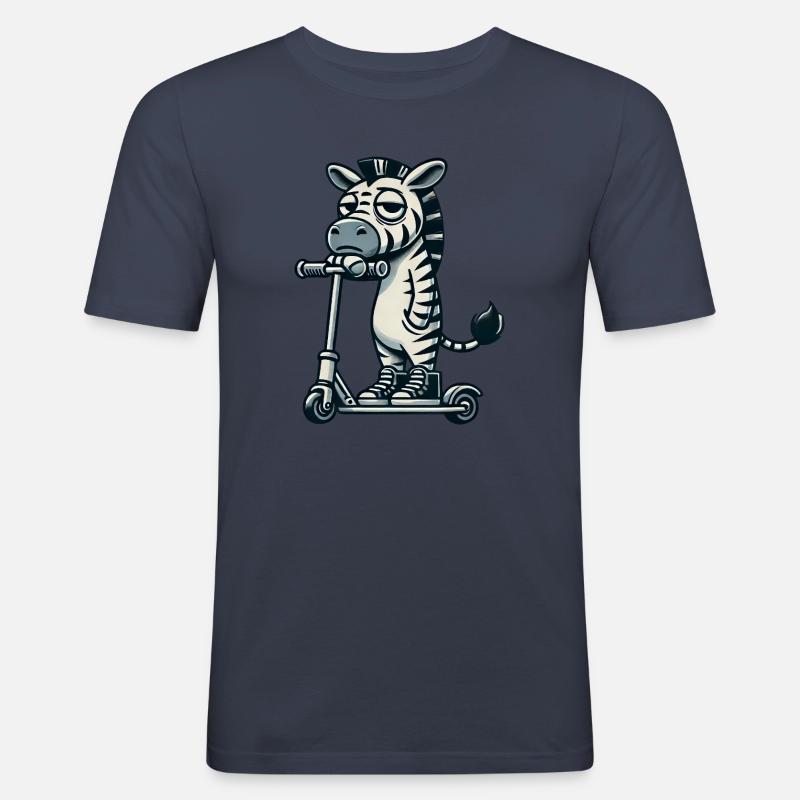 Zebra Roller Kickroller Lustiger Comic - Männer Slim Fit T-Shirt - Navy