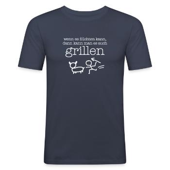 Grillen Griller Grill Grillfleisch - Männer Slim Fit T-Shirt - Navy - Vorne - Nik (191cm)
