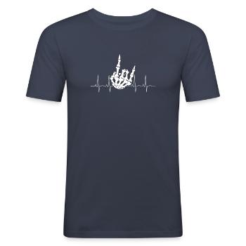 Pommesgabel EKG Mein Herz schlägt Heavy Metal Rock - Männer Slim Fit T-Shirt - Navy - Vorne - Nik (191cm)
