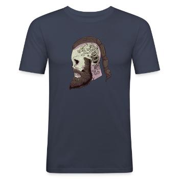 Tête de Viking Tattoo Runes de crâne de Viking - T-shirt près du corps Homme - bleu marine - Devant - Nik (191cm)